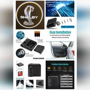 2 Shelby Cobra LED Logo Laser Projector Wireless Door Shadow puddle ligh…